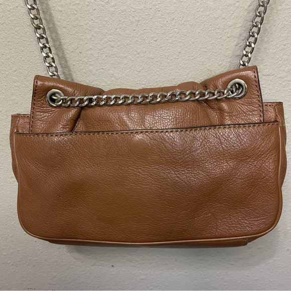 Michael Kors Fulton Flap Silver Chain Leather Brown Leather Crossbody Purse - Picture 4 of 10